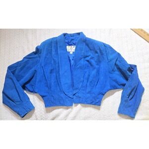 Vintage Wilsons Cropped Suede Jacket Womens Size Medium Blue 80s 90s